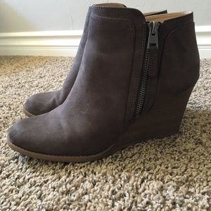 Brown Wedge Booties with Zipper Detail